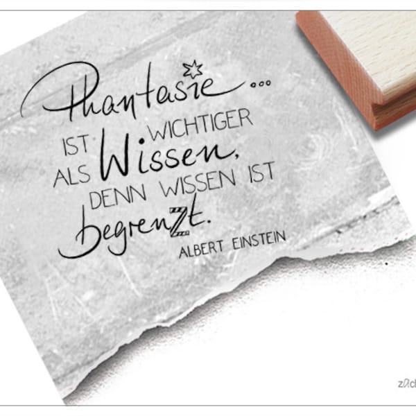 Stempel Phantasie ist wichtiger... - Textstempel mit Spruch von Albert Einstein, für Nachrichten und Karten, Schule, Scrapbook, Geschenk