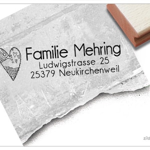 Adressstempel personalisiert VERZIERTES HERZ - Adress Stempel, Familienstempel, Holzstempel o. Automatikstempel individuell, Geschenk
