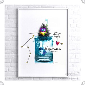 Poster mit Sternzeichen Horoskop Sternbild &quot;Wassermann&quot;  für Kinderzimmer, Wohnzimmer  . Verschiedene Größen - kann PERSONALSIERT werden.