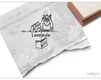 Stempel Leseeule - Ex Libris mit Eule auf Ast und Bücher - Buchstempel, Stempel für Lehrer, Lesen, Lob, Belobigung - Bibliothek und Schule