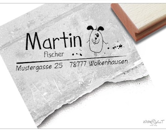 Adressstempel personalisiert HUND - Adress Stempel, Kinderstempel, Holzstempel o. Automatikstempel individualisiert, Geschenk für Kinder