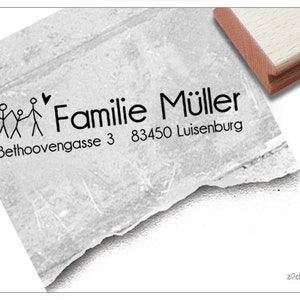 Adressstempel personalisiert STRICHMÄNNCHEN Adress Stempel, Familienstempel, Holzstempel o. Automatikstempel individualisiert, Geschenk Bild 1