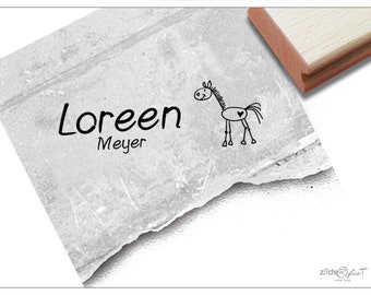 Individueller Namensstempel Pferd - Stempel personalisiert mit Name, Tier, Holzstempel o. Automatikstempel, Geschenk für Kinder, Einschulung