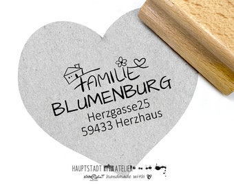 Adressstempel personalisiert Schlicht mit Haus - Adress Stempel, Familienstempel, Holzstempel o. Automatikstempel individualisiert, Geschenk