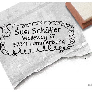 Stempel personalisiert Adressstempel Schaf, Schäfchen- Kinderstempel Name Adresse Tier, für Kita und Schule, Holzstempel o. Automatikstempel