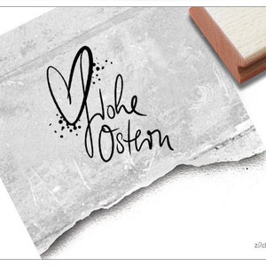Timbre Joyeuses Pâques avec coeur - Timbre de Pâques, tampon de texte en écriture manuscrite pour cartes de Pâques, étiquettes cadeaux, décorations de Pâques, décorations de table, scrapbooking