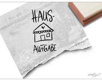 Leerkrachtstempel HUISWERK in handschrift met huis - tekststempel, school, schoolschrift, motivatie voor kinderen, schoolstempel voor leerkrachten