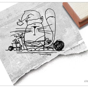Stempel Weihnachtsstempel KATZE mit Mütze - Tierstempel, Weihnachten, Karten, Basteln, Geschenkanhänger, Geschenk für Kinder, Weihnachtsdeko
