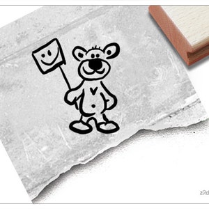 Stempel Kinderstempel Bär mit Fahne - Lehrerstempel zur Motivation der Kinder, Belohnung, Basteln, für Kita und Schule, Geschenk für Kinder