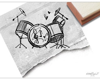 Stempel Schlagzeug, Drums - Motivstempel Musikinstrument für Karten, Gutschein, Basteln, Deko, Scrapbook, Fotobuch, Art-Journal, Geschenk