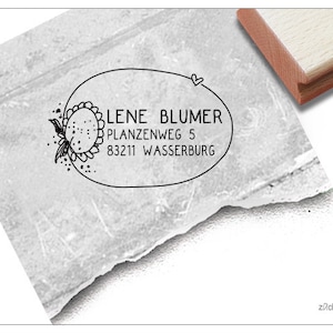Individueller Adressstempel im Kreis, Zeichnung - Stempel personalisiert mit Name und Adresse, Adress Stempel, Holzstempel, Geschenk