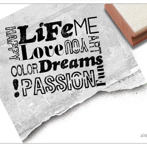 Stempel XL Life Love Dreams Passion Großer Textstempel, Vintage, Hintergrundstempel, Scrapbook und Artjournal, Kunst, Basteln und Deko imagen 1