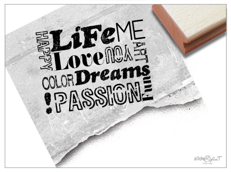 Stempel XL Life Love Dreams Passion Großer Textstempel, Vintage, Hintergrundstempel, Scrapbook und Artjournal, Kunst, Basteln und Deko imagen 1