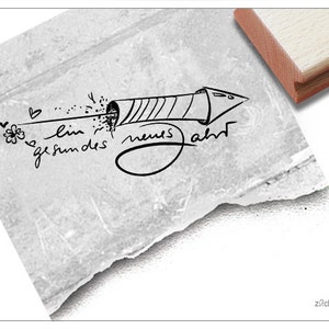 Timbre Une bonne année, avec fusée - Timbre du réveillon du Nouvel An pour félicitations pour la nouvelle année, bonne année, cartes et décorations de table, scrapbooking