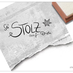 Timbro con testo Timbro Sii orgoglioso di te stesso, con la scrittura a mano: timbro per cartoline e lettere, motivazione, amicizia, famiglia, regalo