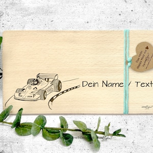 Breakfast board with motif: RACING CAR - Breakfast board - Wooden board - personalizable - Gift idea, Wooden board with engraving sports car