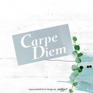 Vielseitige Schablone - Carpe Diem - Textschablone für Textilgestaltung, Malerei und Backen, für Hobby und Beruf