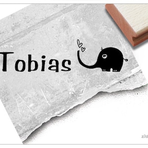 Timbro con nome individuale ELEFANTE, timbro per bambini personalizzato con nome, timbro in legno o timbro automatico, regalo per bambini