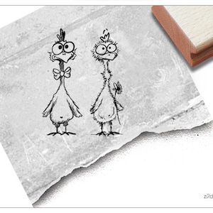 Stempel Hühner Paar, Hühnchen - Lustiger Tierstempel zu Ostern, für Karten und Geschenkanhänger, Basteln, Osterdeko, Tischdeko, Scrapbook