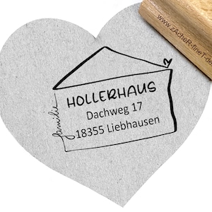 Timbro indirizzo personalizzato casa con piccolo cuore - timbro famiglia, timbro in legno o timbro automatico personalizzato, regalo