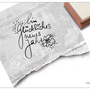 Timbro "Happy New Year" con trifoglio - Timbro con testo di Capodanno per congratulazioni, Capodanno, biglietti, etichette regalo e decorazioni da tavola