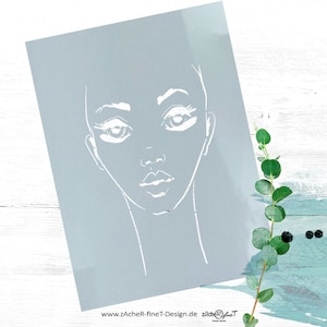 Vielseitige Schablone - Face drawing - für Textilgestaltung, Malerei, Kunst, Möbel und Wände, Scrapbooking - Gesicht Frau - DIN A6 bis A3