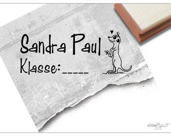 Individueller Schulstempel ERDMÄNNCHEN - Kinderstempel personalisiert mit Namen und Klasse, Holzstempel o. Automatikstempel, Geschenk