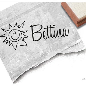 Timbro con nome individuale SUN, timbro per bambini personalizzato con nome, timbro in legno o timbro automatico, regalo per bambini, iscrizione scolastica