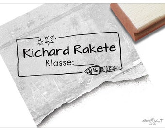 Individual school stamp ROCKET - children&#39;s stamp personalized with name and class, wooden stamp or automatic stamp, gift for children
