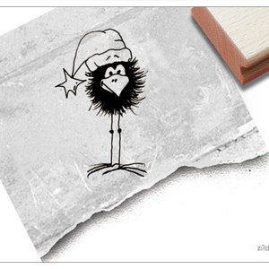 Stempel Weihnachtsstempel VOGEL Rabe mit Mütze - Tierstempel zu Weihnachten, Karten, Geschenkanhänger, Geschenk für Kinder, Weihnachtsdeko