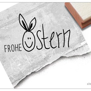 Stempel FROHE OSTERN mit süßem Hasen-Gesicht Textstempel für Osterpost, Osterkarten, Geschenkanhänger, Servietten, Tischdeko, Scrapbook Bild 1