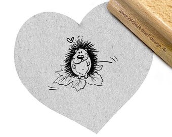 Stempel KLEINER IGEL mit HERZ - Motivstempel, Tierstempel zum Ausmalen, Bildstempel Scrapbook, Stempel handgefertigt, Holzstempel Clearstamp