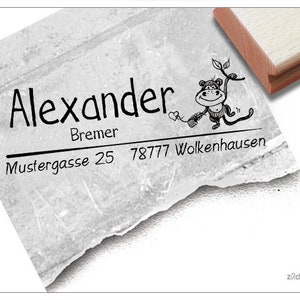 Adressstempel personalisiert AFFE - Adress Stempel, Kinderstempel, Holzstempel o. Automatikstempel individualisiert, Geschenk für Kinder