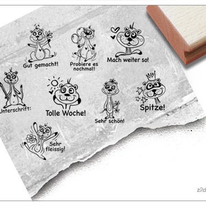 Stempelset Lehrerstempel mit Erdmännchen, 8er-Set - Stempel für Lehrer, Lob zur Motivation der Kinder, Belohnung, Belobigung, Schulstempel