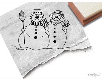 Christmas Stamp- XL rubber stamp SNOWMAN with wife- Motif stamp for card making, as gift or for decorating christmas tags, winter, scrapbook