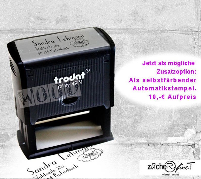 Adressstempel personalisiert EULE Adress Stempel, Familienstempel, Holzstempel o. Automatikstempel individualisiert, Geschenk für Kinder Bild 6