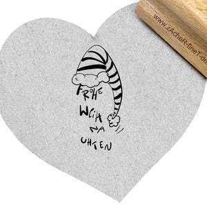 Stempel Weihnachtsstempel Wichtelmütze Frohe Weihnachten -  in Handschrift, Textstempel zu Weihnachten, Geschenkanhänger, Karten