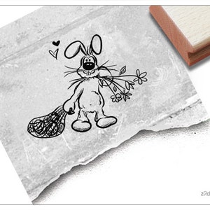 Stempel Osterstempel Osterhase mit Beutel - Tierstempel zu Ostern, für Karten, Geschenkanhänger, Osterdeko, Scrapbook, Geschenk für Kinder