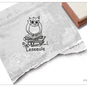 Tampon Hibou lisant - Ex-libris avec hibou et livres - Tampon pour livres, tampon pour enseignants, lecture, éloges, félicitations, décoration - Bibliothèque et école