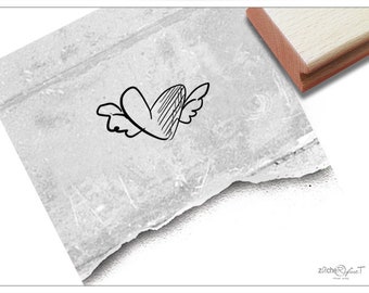 Stempel Herz mit Flügel - Motivstempel für Valentinstag und Hochzeit, Karten, Einladung, Tischdeko, Gastgeschenk, Fotobuch, Scrapbook, Liebe