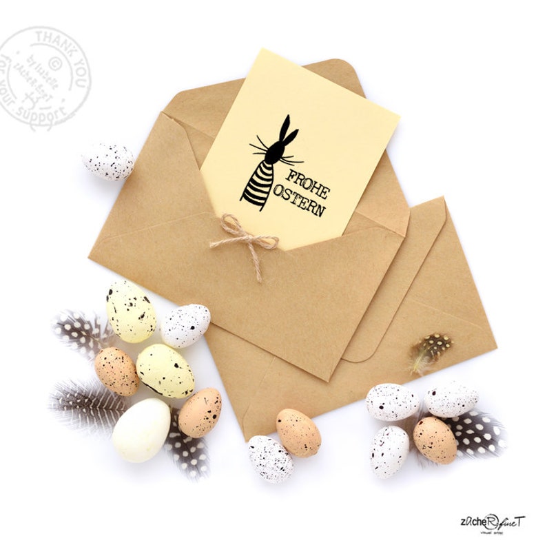 Stempel Osterstempel FROHE OSTERN mit Hase Textstempel zum Osterfest, für Ostergrüße, Karten, Geschenkanhänger, Geschenk, Osterdeko Bild 2