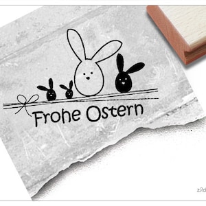 Stempel Osterstempel FROHE OSTERN mit süßen Hasen Textstempel zum Osterfest, für Ostergrüße, Karten, Geschenkanhänger, Geschenk, Osterdeko Bild 1