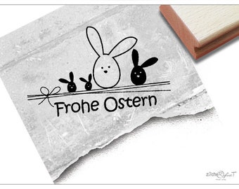 Stempel Osterstempel FROHE OSTERN mit süßen Hasen - Textstempel zum Osterfest, für Ostergrüße, Karten, Geschenkanhänger, Geschenk, Osterdeko