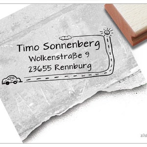 Timbro personalizzato timbro indirizzo strada con macchina - timbro per bambini per l'asilo nido e la scuola, con nome, indirizzo, timbro in legno o timbro automatico