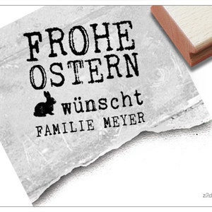 Stempel Individueller Osterstempel FROHE OSTERN wünscht... Textstempel personalisiert mit Namen Karten, Geschenkanhänger, Osterdeko Bild 1