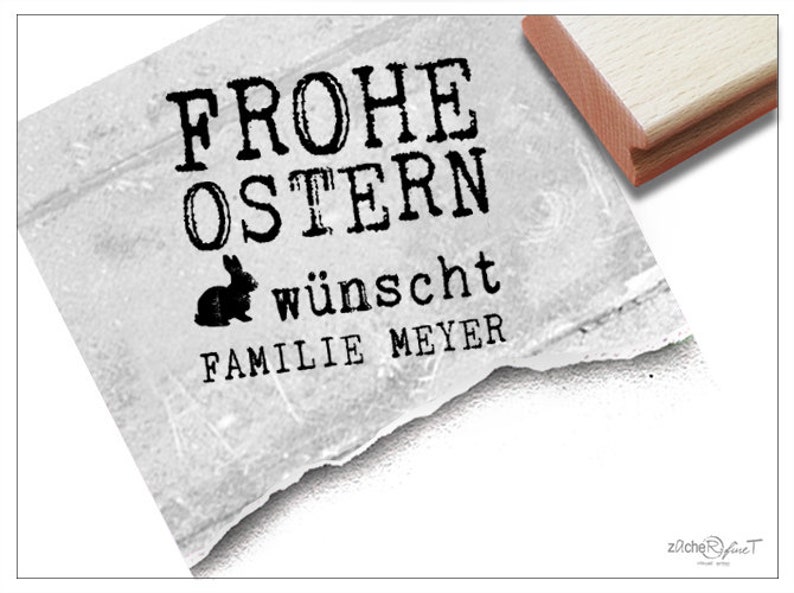 Stempel Individueller Osterstempel FROHE OSTERN wünscht... Textstempel personalisiert mit Namen Karten, Geschenkanhänger, Osterdeko Bild 1