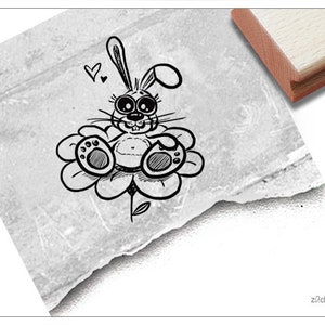 Timbro Timbro pasquale LEPRE su fiore - timbro animale per Pasqua, per auguri di Pasqua, cartoline e etichette regalo, regalo per bambini, decorazioni pasquali