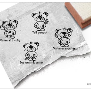 Stempel Lehrerstempel TEDDY 4er-Set Lob/Kritik - 4 Schulstempel zur Motivation der Kinder im Set, Belohnung, Belobigung, Geschenk für Lehrer