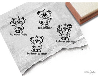 Stempel Lehrerstempel TEDDY 4er-Set Lob/Kritik - 4 Schulstempel zur Motivation der Kinder im Set, Belohnung, Belobigung, Geschenk für Lehrer