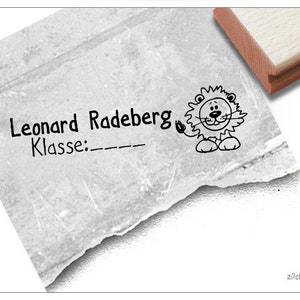 Timbro scolastico individuale LEONE - timbro per bambini personalizzato con nome e classe, timbro in legno o timbro automatico, regalo di iscrizione alla scuola